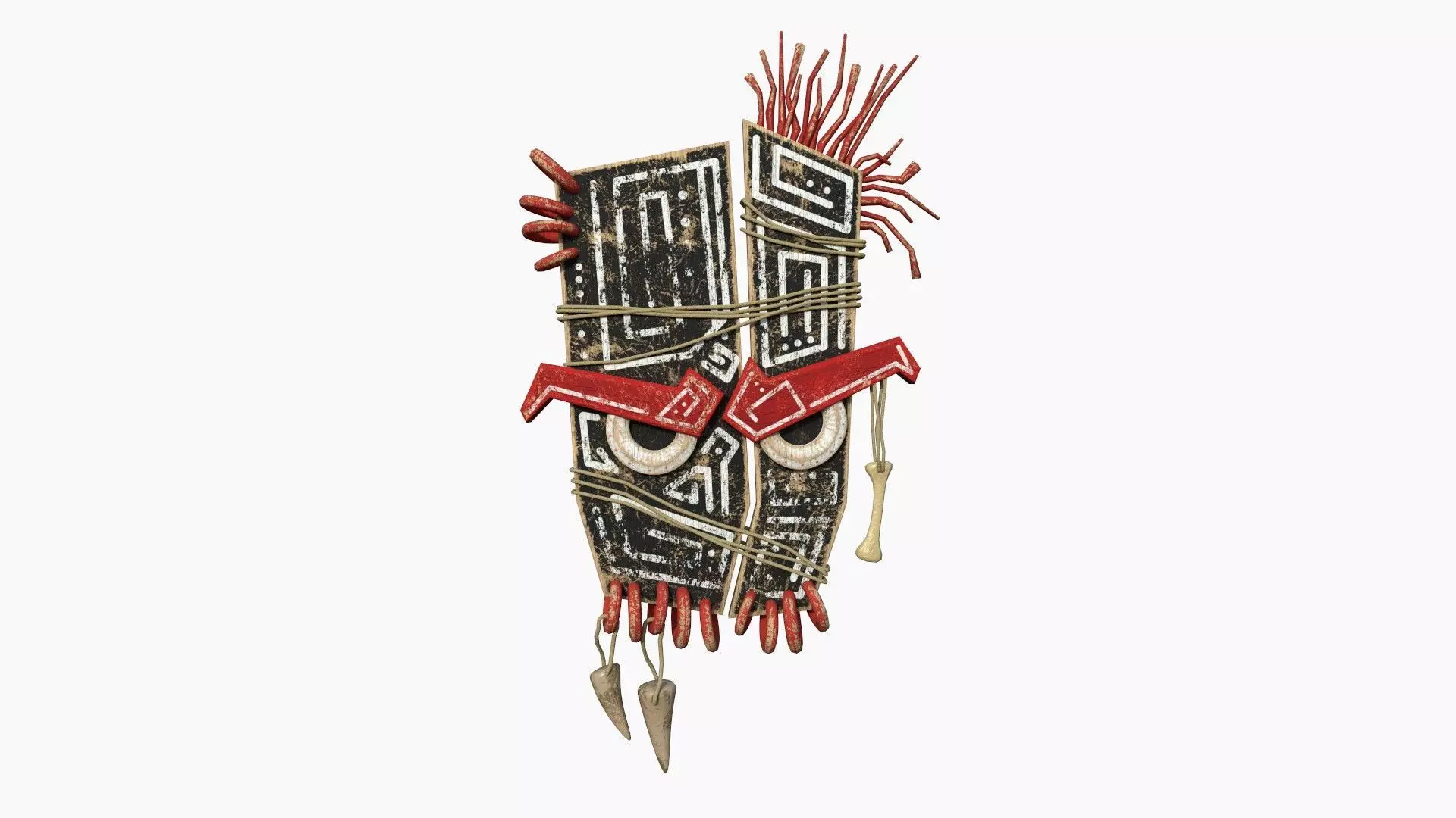 Tribal Mask B07 Black Red - Costume Character Design Low-poly 3D model_0