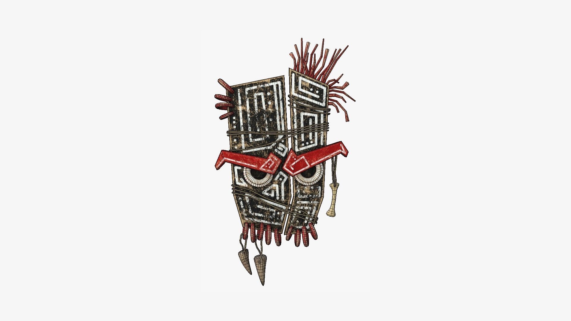 Tribal Mask B07 Black Red - Costume Character Design Low-poly 3D model_6