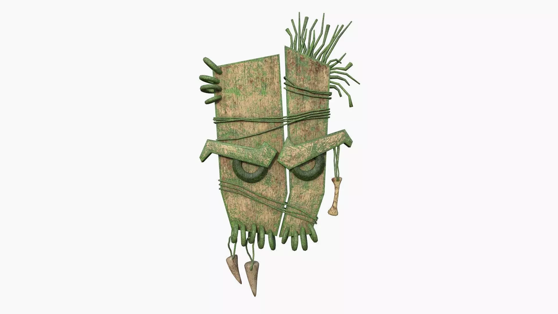 Tribal Mask B10 Wood Mud - Costume Character Design Low-poly 3D model_0