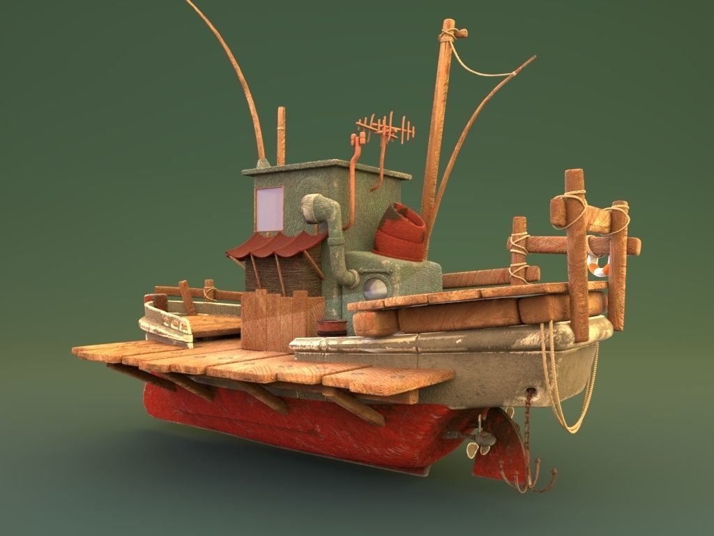 fishing boat Low-poly 3D model_2