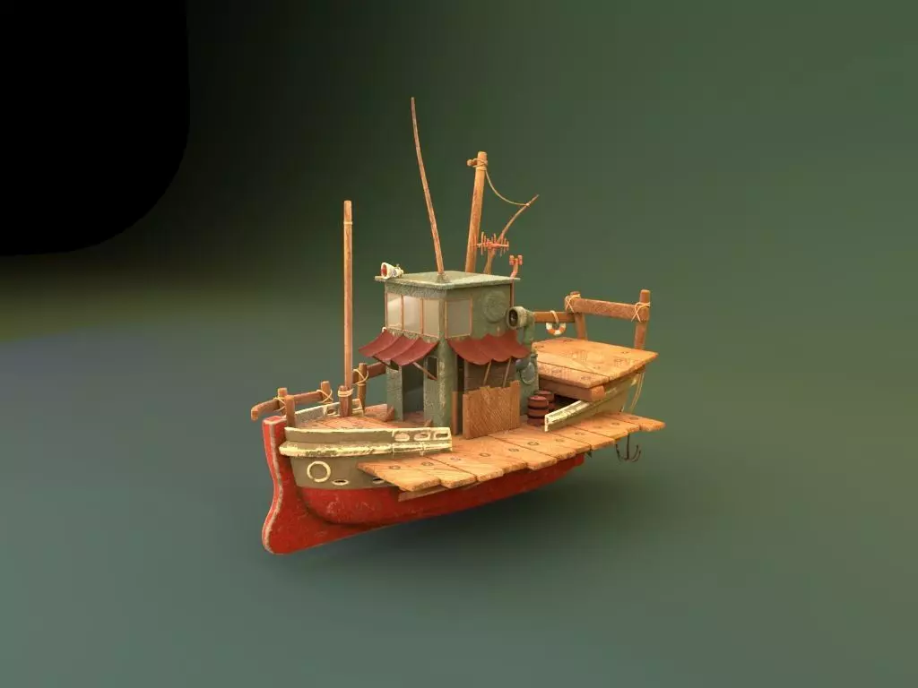 fishing boat Low-poly 3D model_0