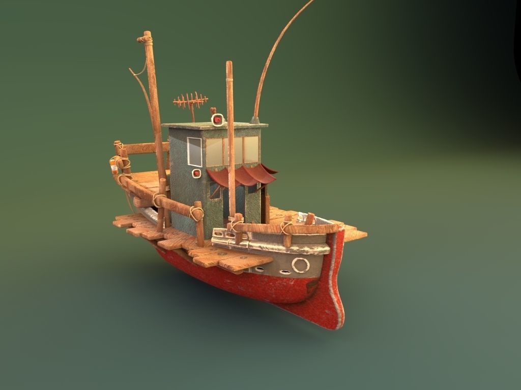 fishing boat Low-poly 3D model_1