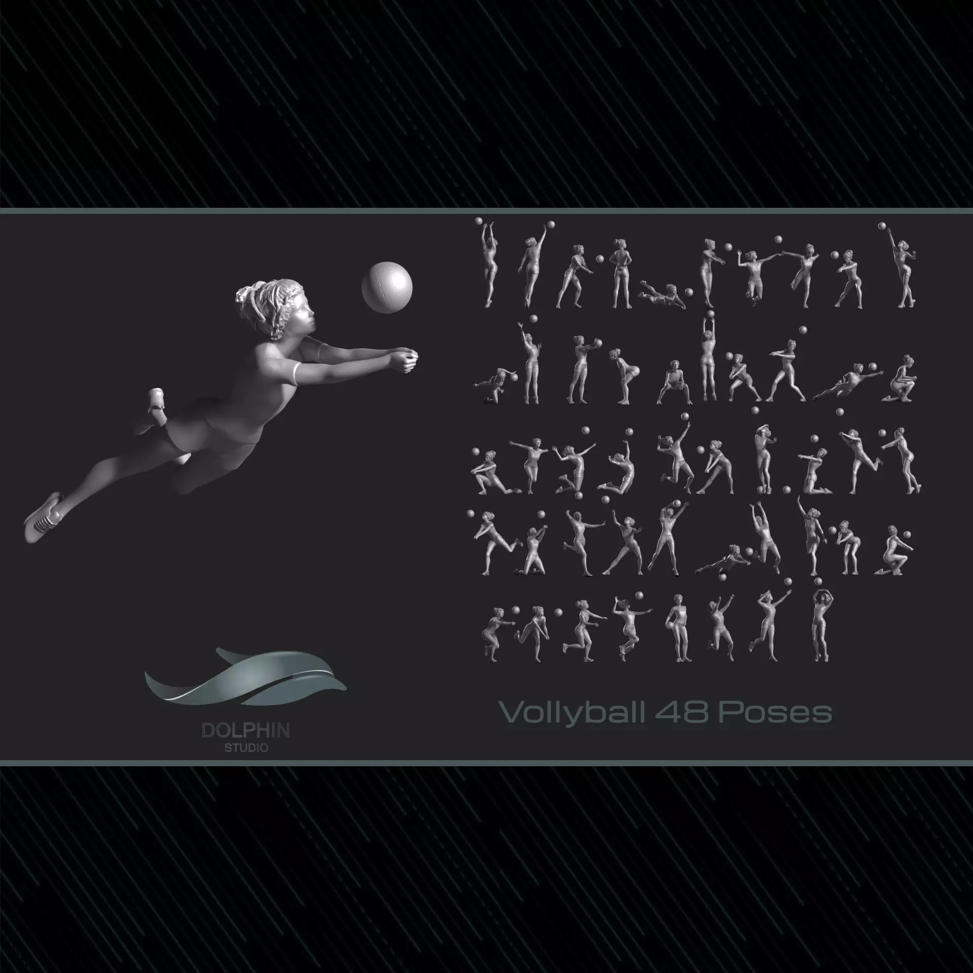 volleyball Woman 48 figure Set 01 3D print model_0