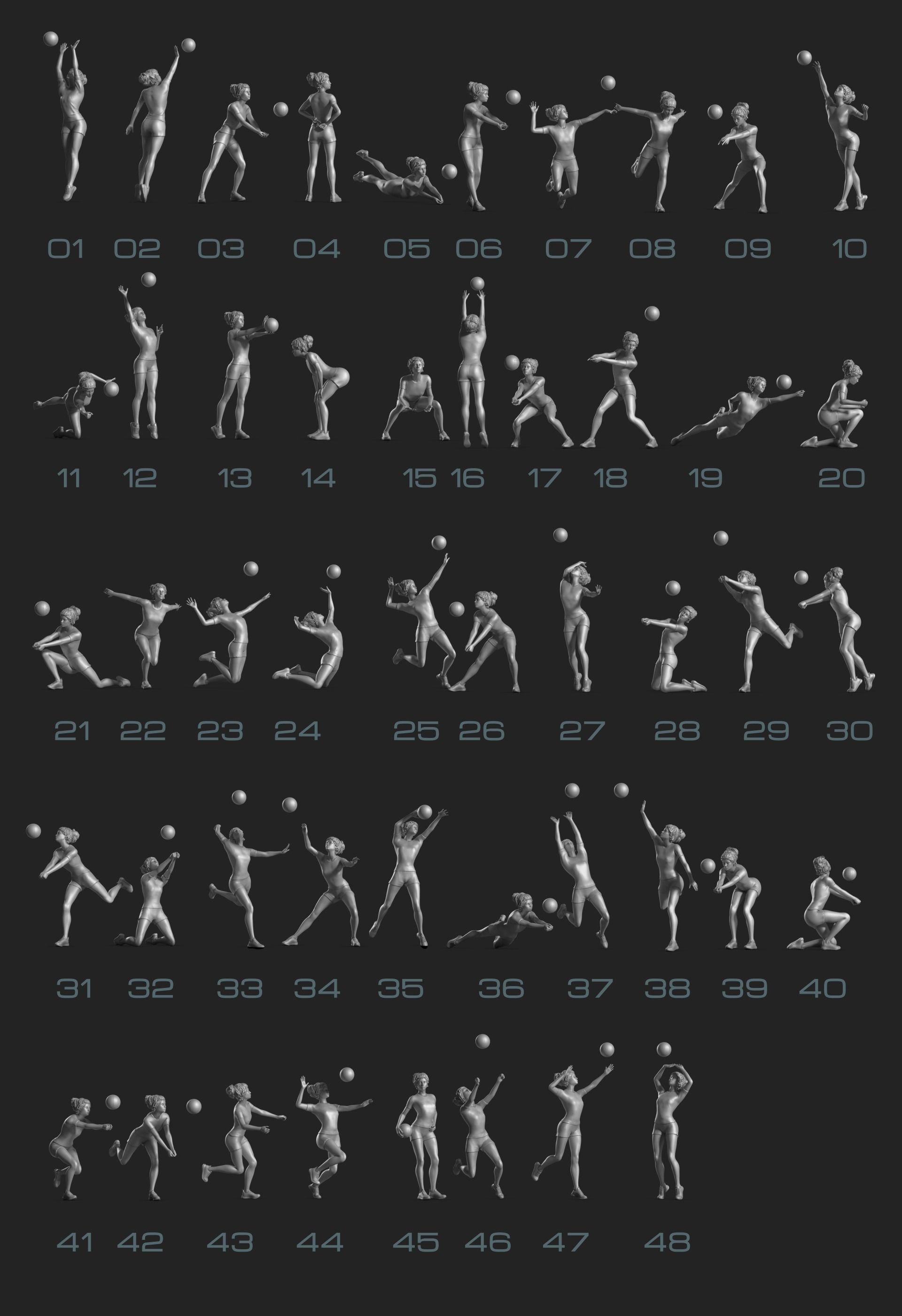 volleyball Woman 48 figure Set 01 3D print model_13