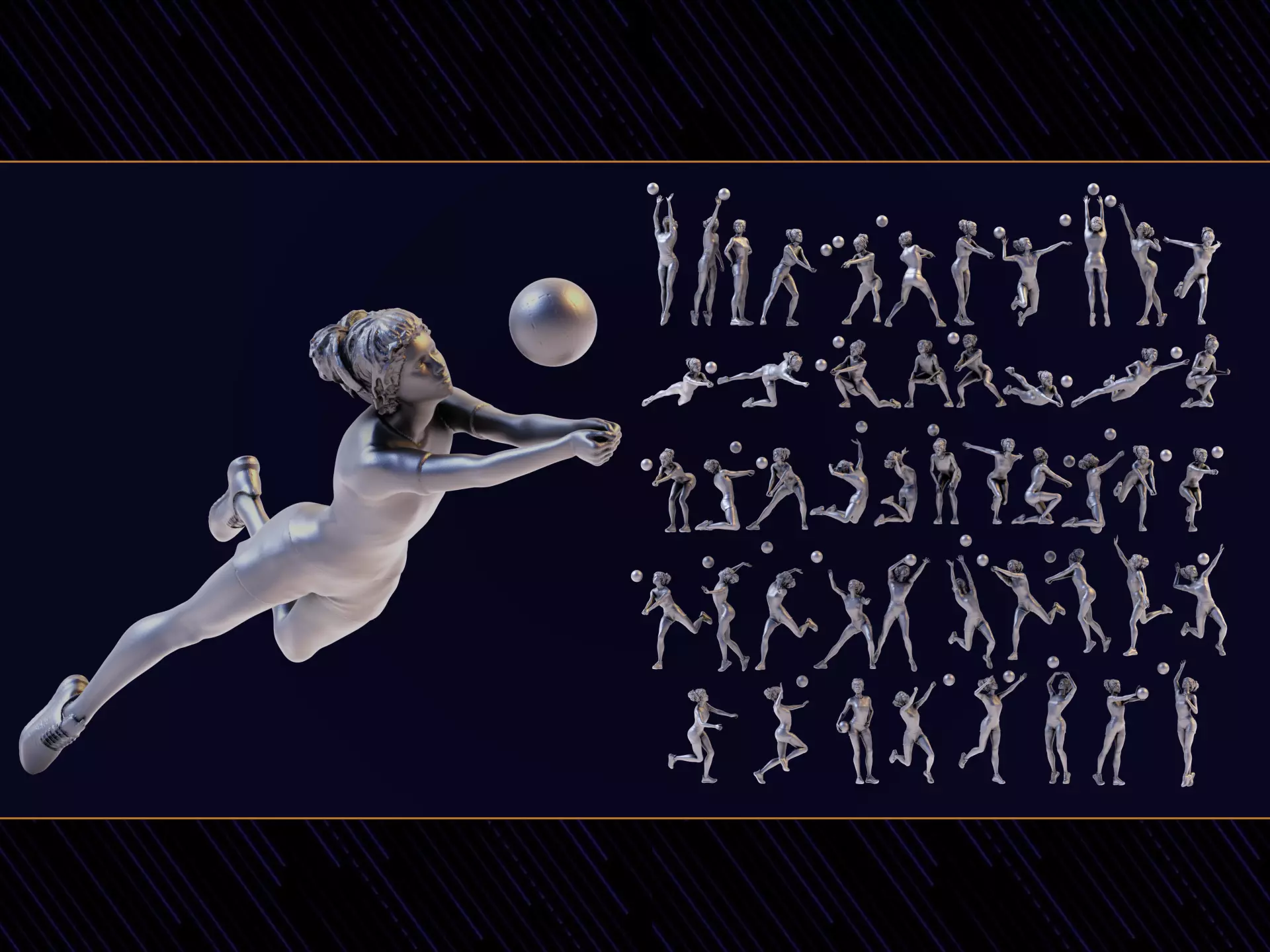 volleyball Woman 48 figure Set 01 3D print model