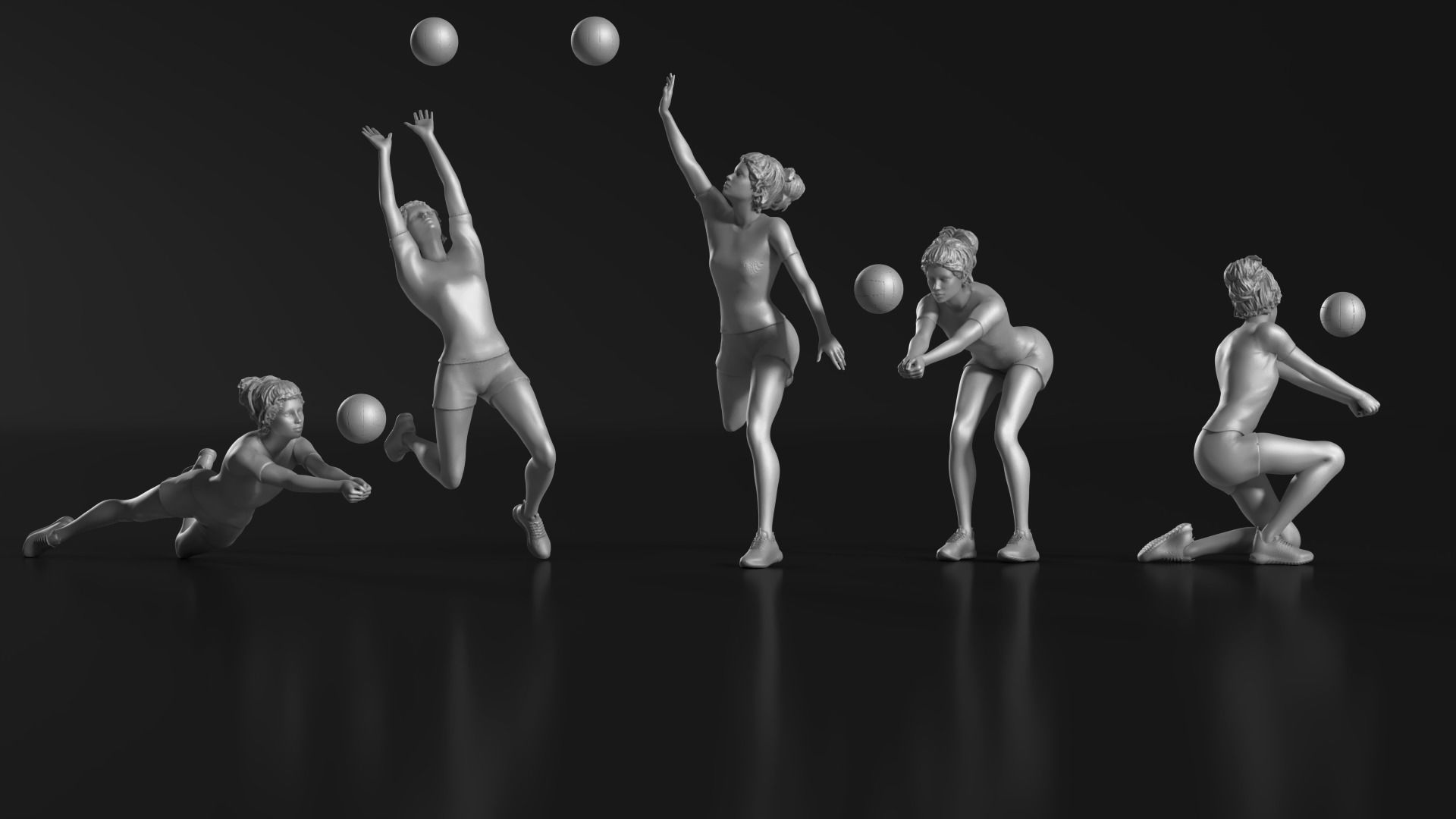 volleyball Woman 48 figure Set 01 3D print model_9