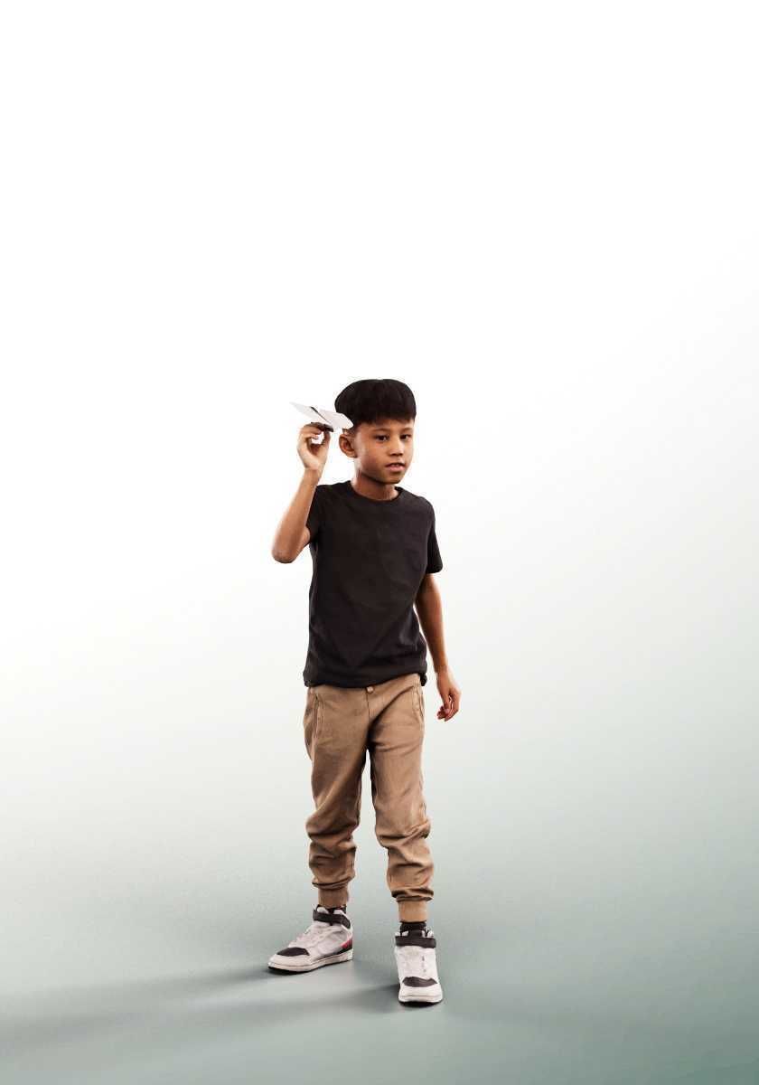 Joey 14476 - Mediterranean Boy Playing With Paper Airplane Low-poly 3D model_2