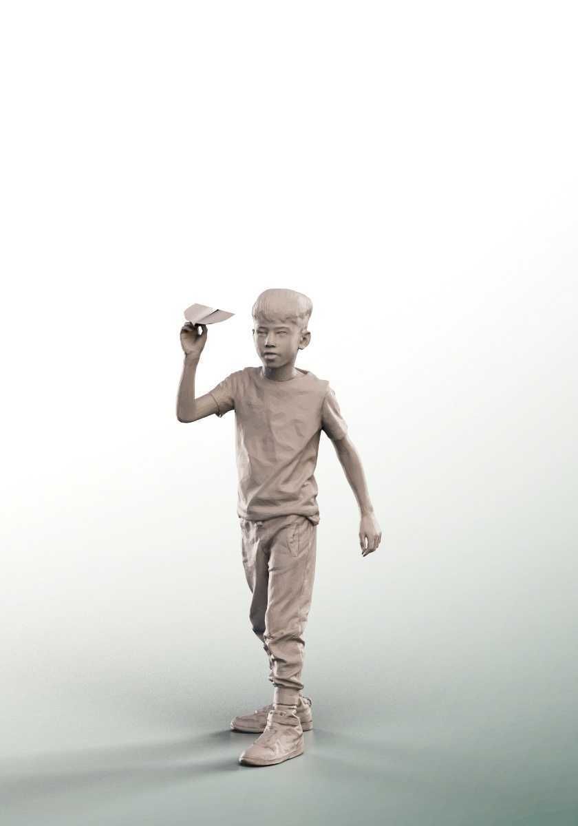 Joey 14476 - Mediterranean Boy Playing With Paper Airplane Low-poly 3D model_3