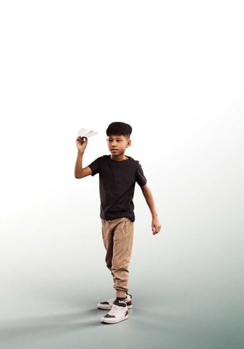 Joey 14476 - Mediterranean Boy Playing With Paper Airplane Low-poly 3D model_1