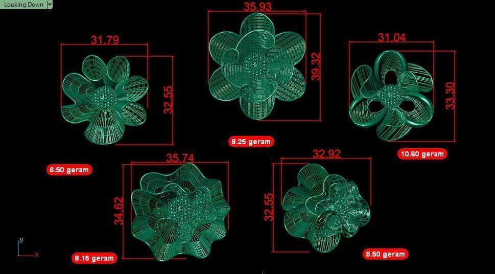 5 flower ring 3D print model_3