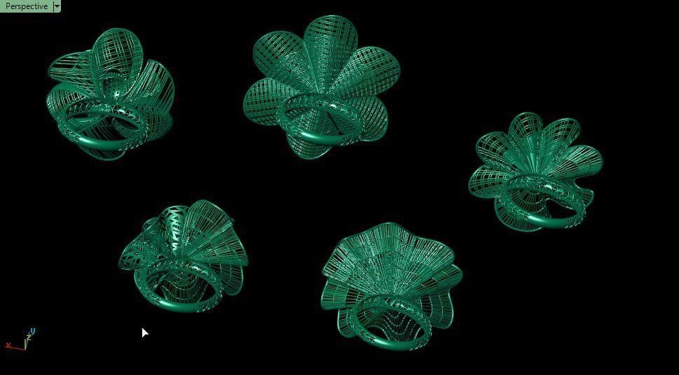 5 flower ring 3D print model_2