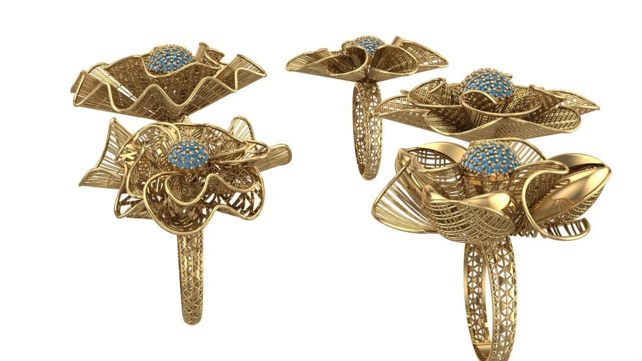 5 flower ring 3D print model_1