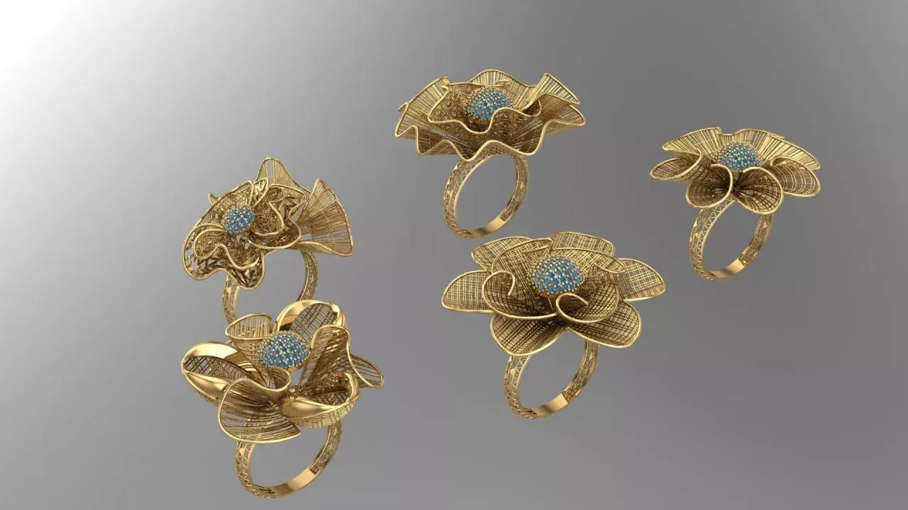5 flower ring 3D print model_0