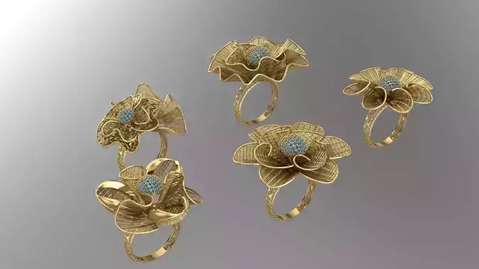 5 flower ring 3D print model