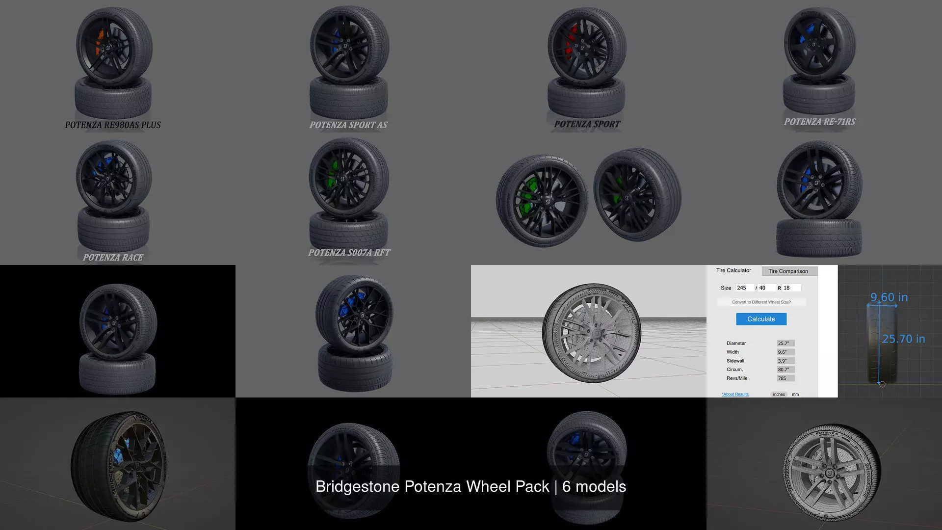Bridgestone Potenza Wheel Pack 3D Model Collection_1