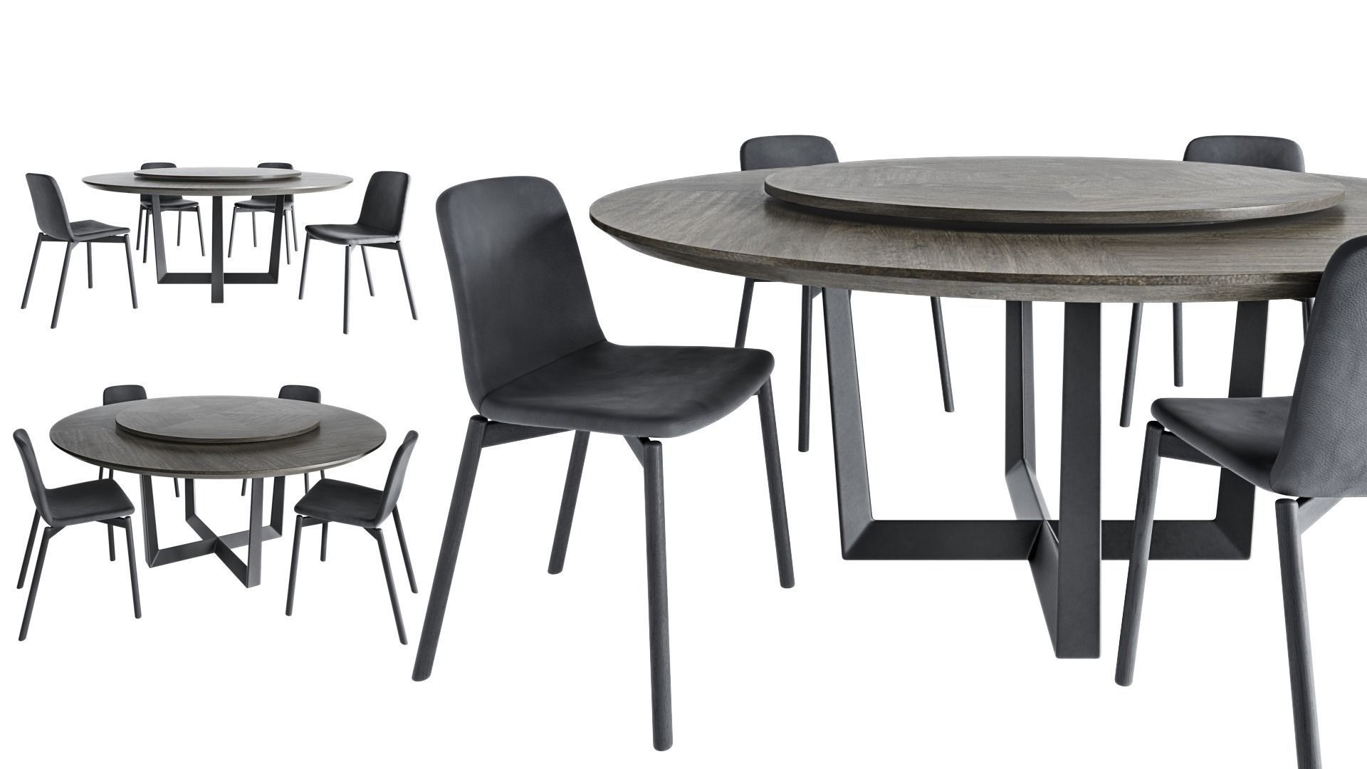 Round table with Lazy Susan and Chair By Sovet Italia Two tone 3D model_4