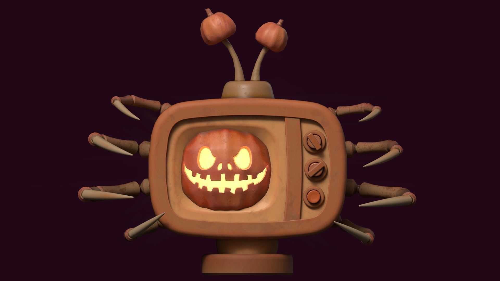 Stylized Pumpkin Spider TV - Halloween prop Low-poly 3D model_6