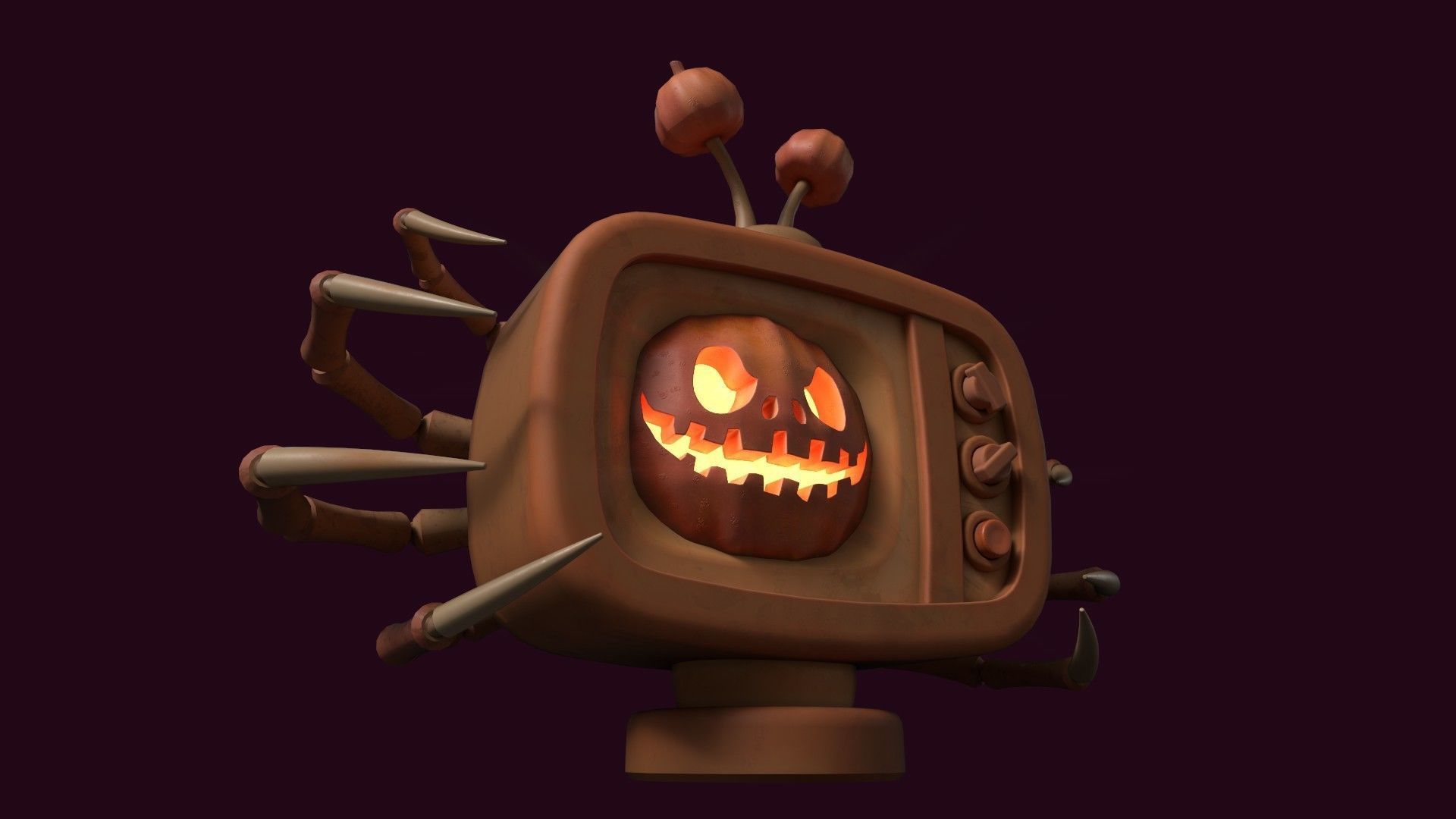 Stylized Pumpkin Spider TV - Halloween prop Low-poly 3D model_3