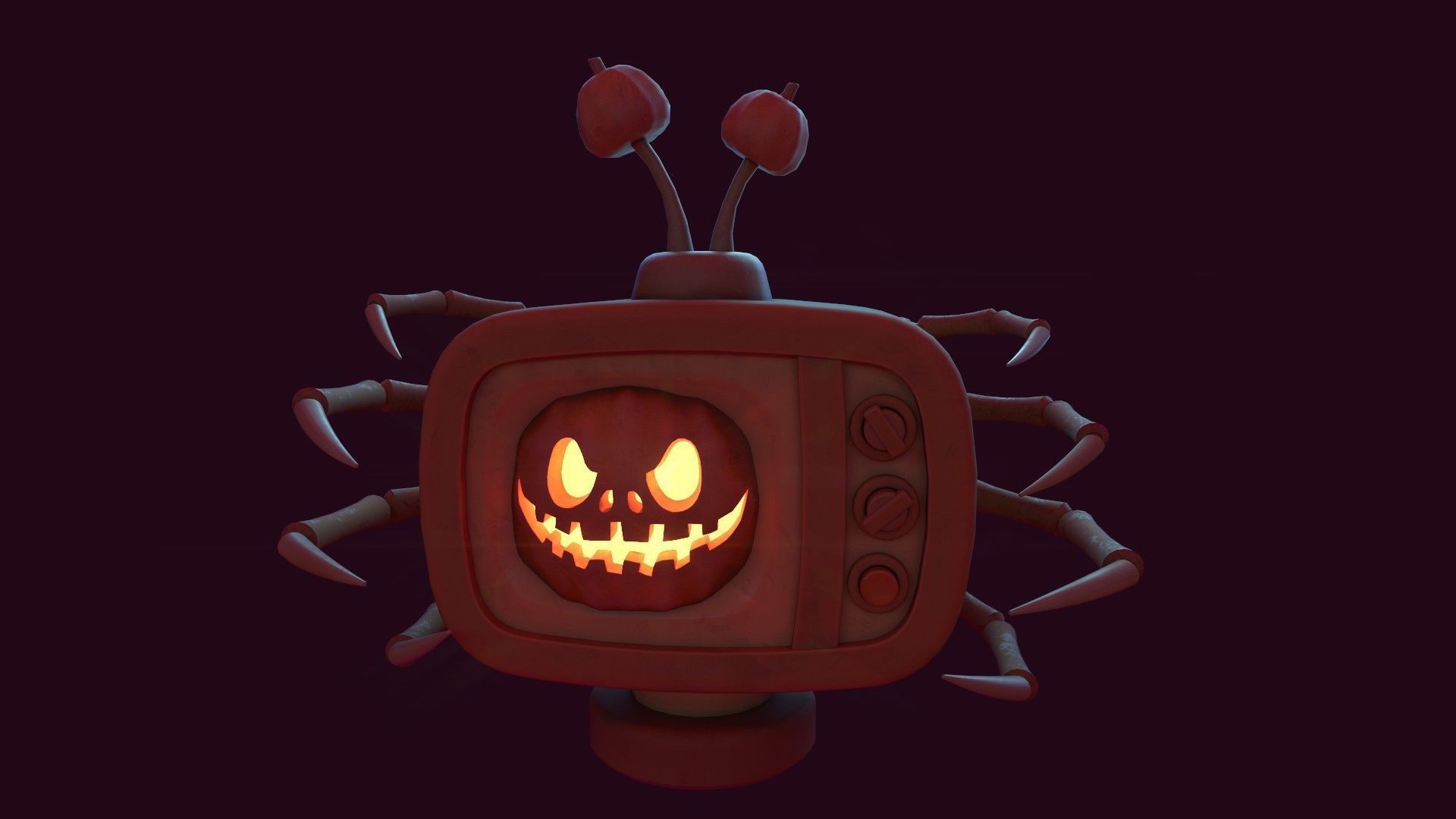 Stylized Pumpkin Spider TV - Halloween prop Low-poly 3D model_1