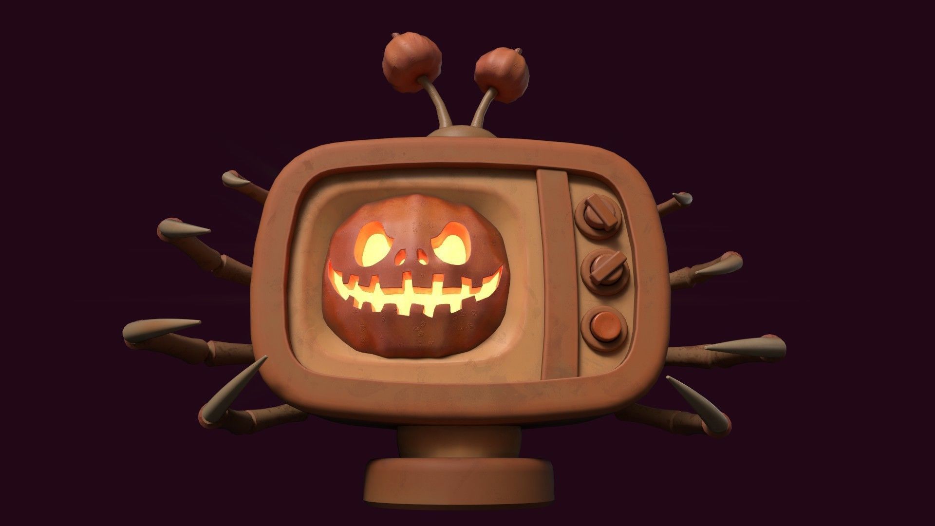 Stylized Pumpkin Spider TV - Halloween prop Low-poly 3D model_5