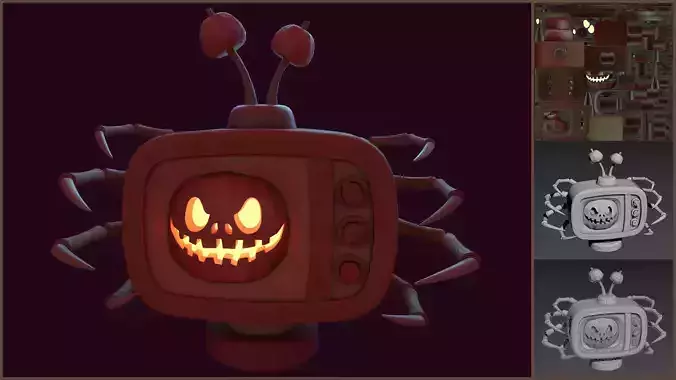 Stylized Pumpkin Spider TV - Halloween prop