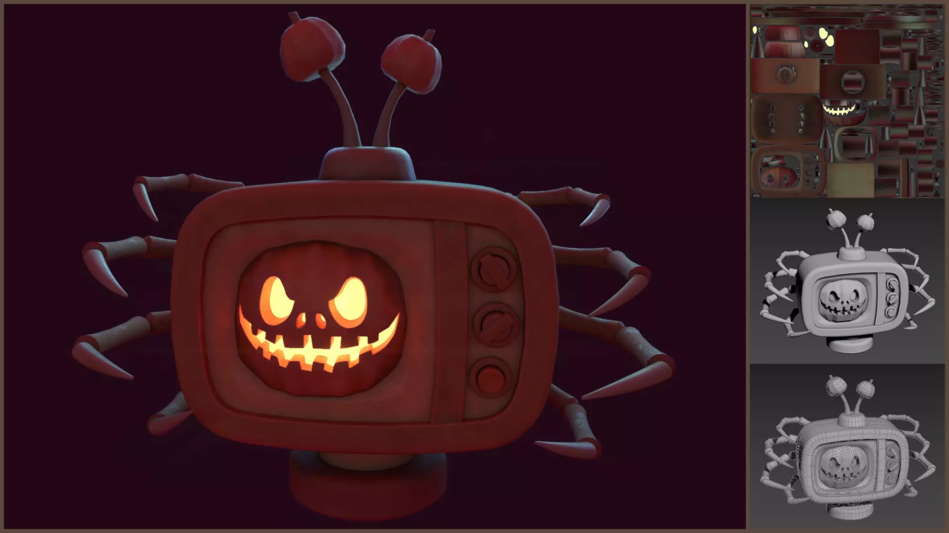 Stylized Pumpkin Spider TV - Halloween prop Low-poly 3D model_0