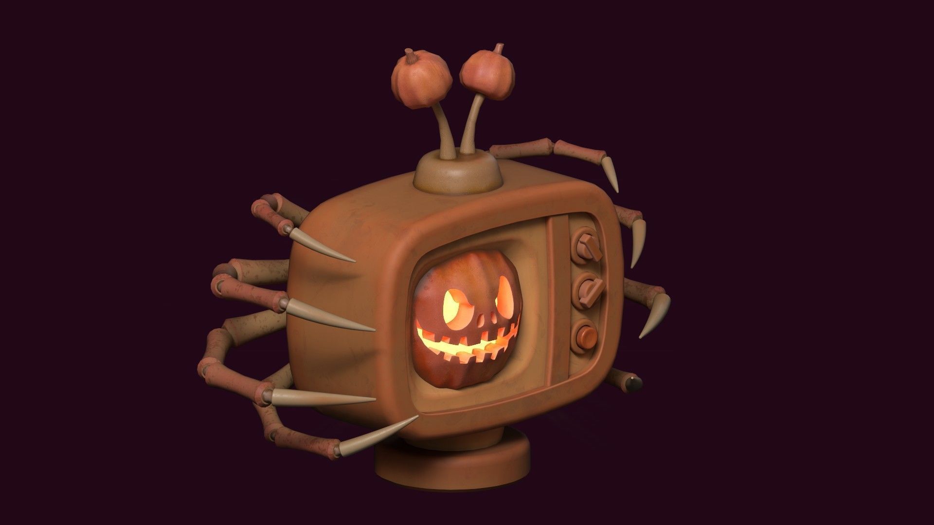 Stylized Pumpkin Spider TV - Halloween prop Low-poly 3D model_7