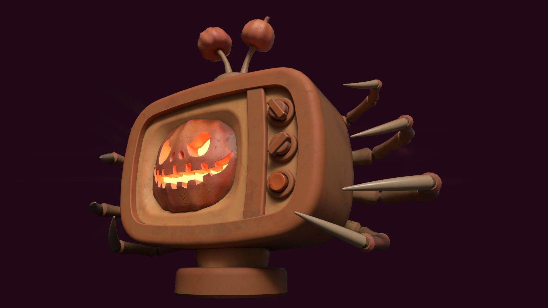 Stylized Pumpkin Spider TV - Halloween prop Low-poly 3D model_4