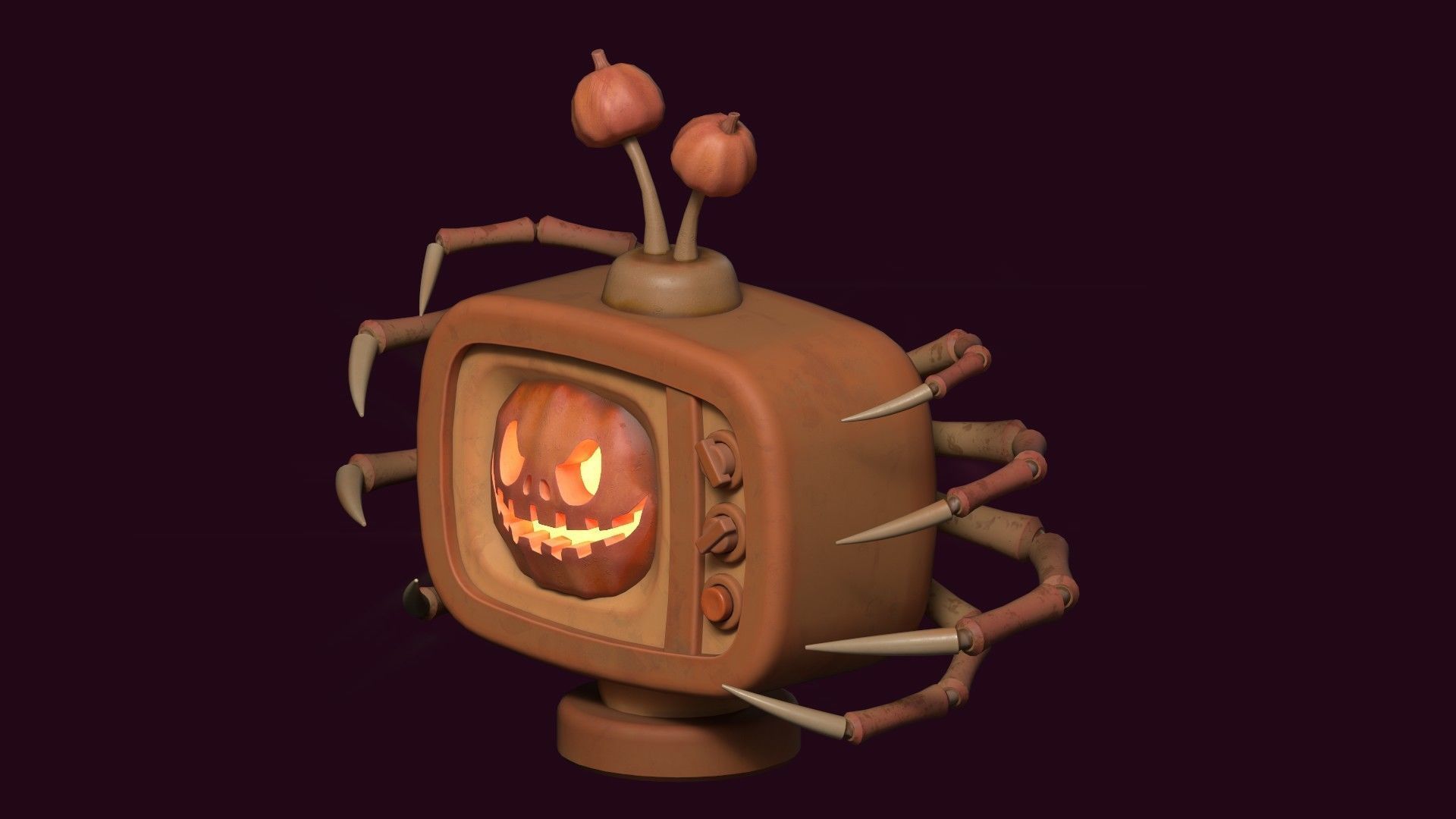 Stylized Pumpkin Spider TV - Halloween prop Low-poly 3D model_8