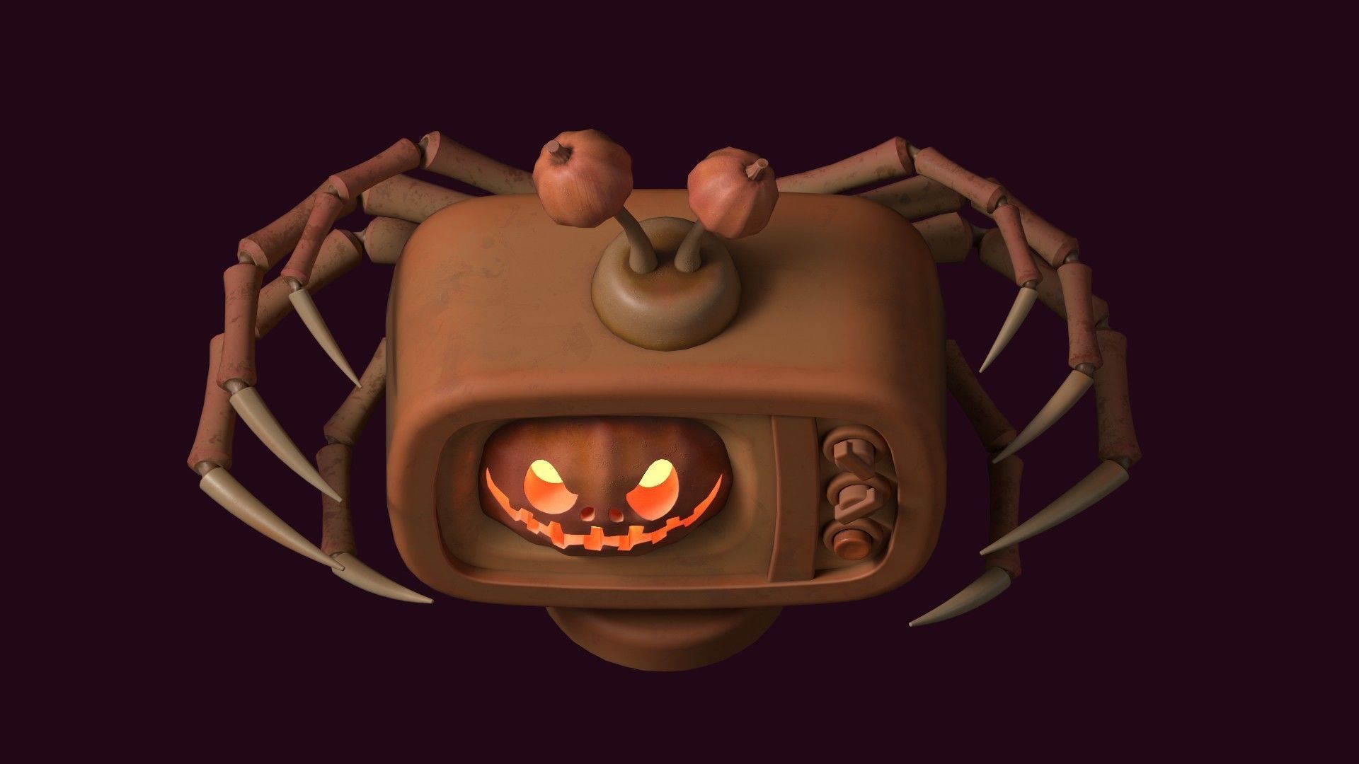 Stylized Pumpkin Spider TV - Halloween prop Low-poly 3D model_2