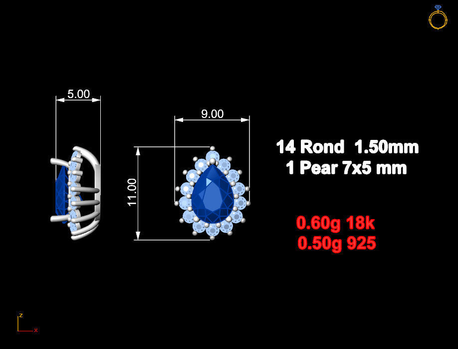 pingente gota 7x5 3D print model_2