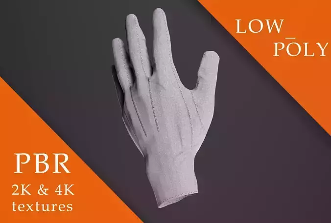 white cotton glove Low-poly 3D model