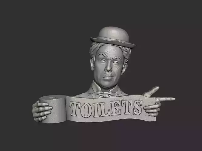 Charlie Chaplin bas relief toilet sign