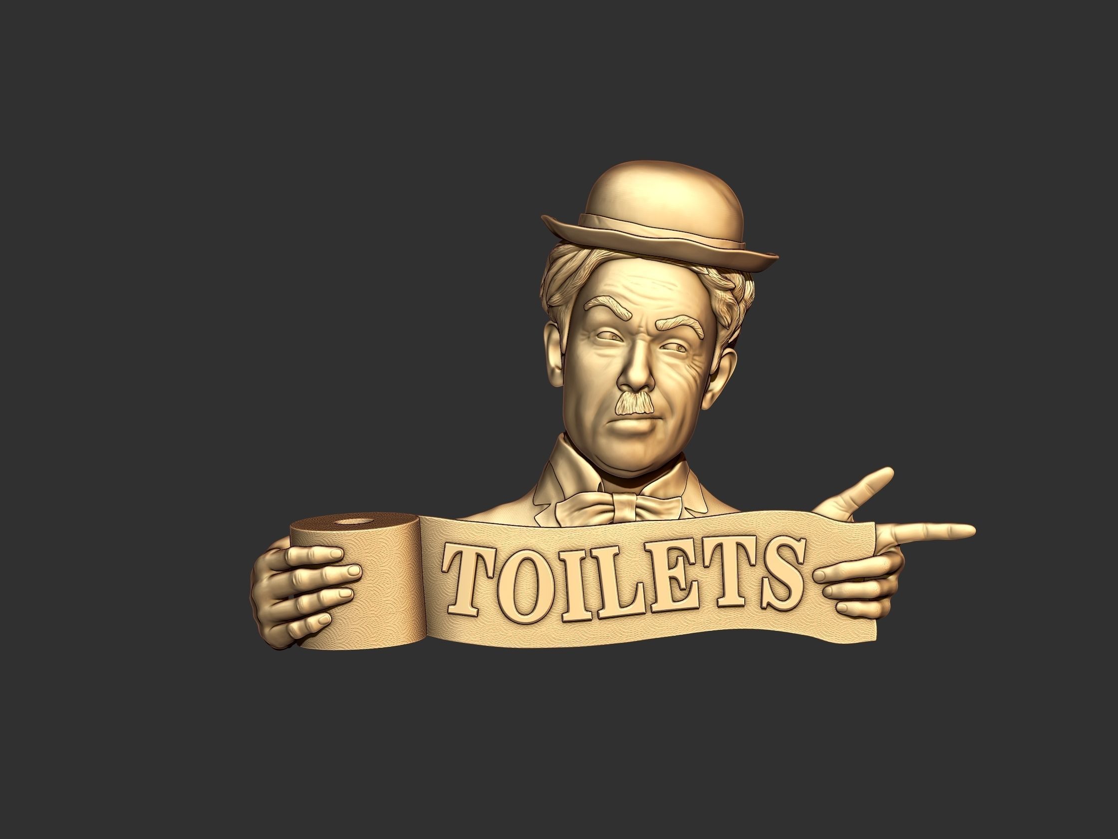 Charlie Chaplin bas relief toilet sign 3D print model_6