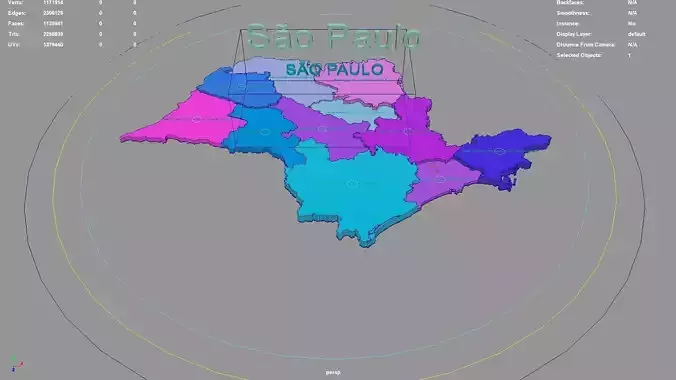 Sao Paulo Southeast Region Brazil map region geography 3D model