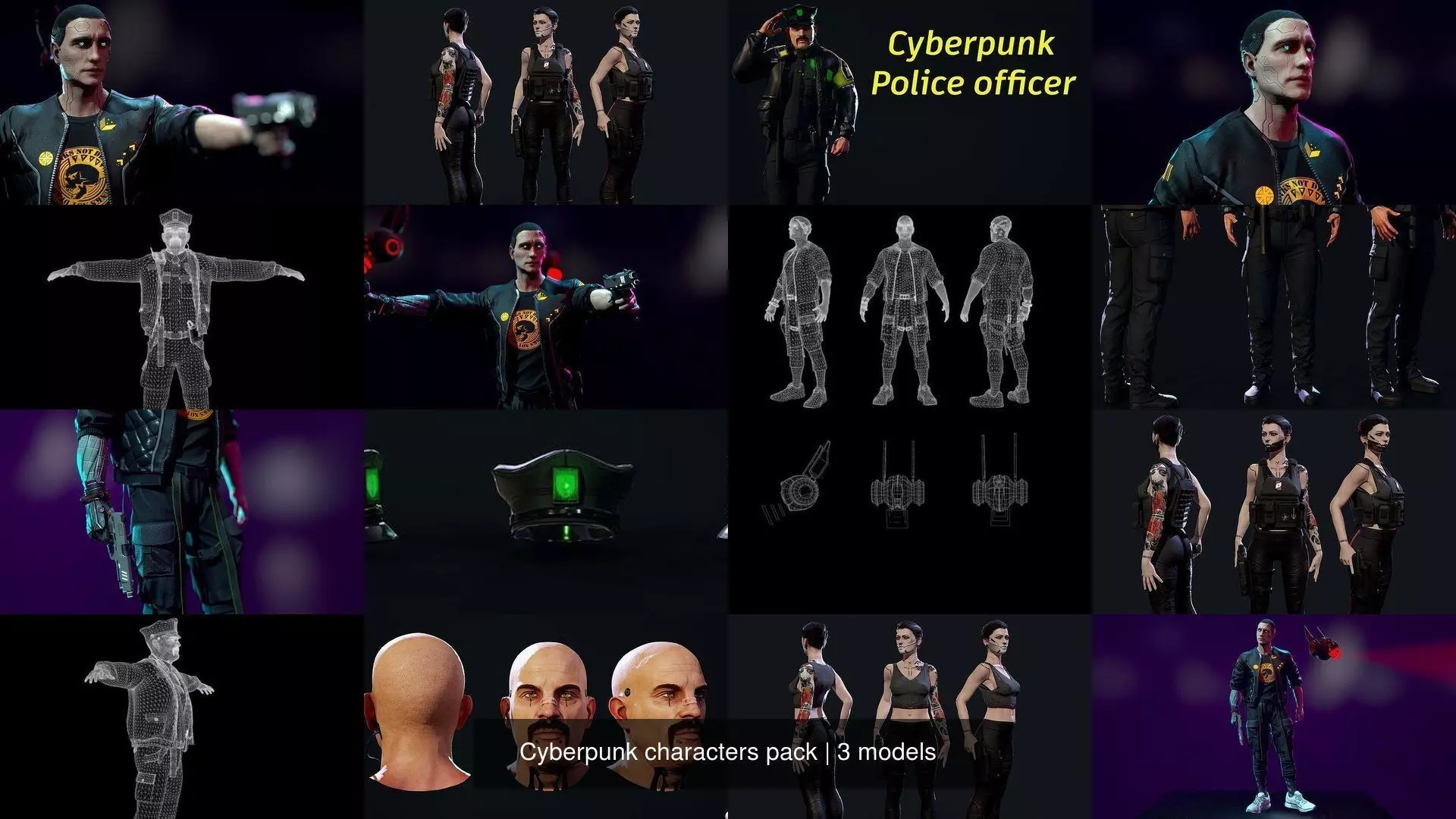 Cyberpunk characters pack 3D Model Collection_0