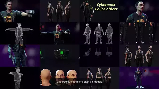 Cyberpunk characters pack 3D Model Collection