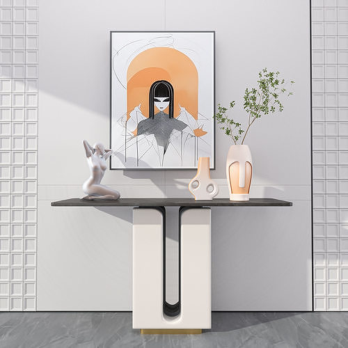 Contemporary Console Table Decor 001 3D model