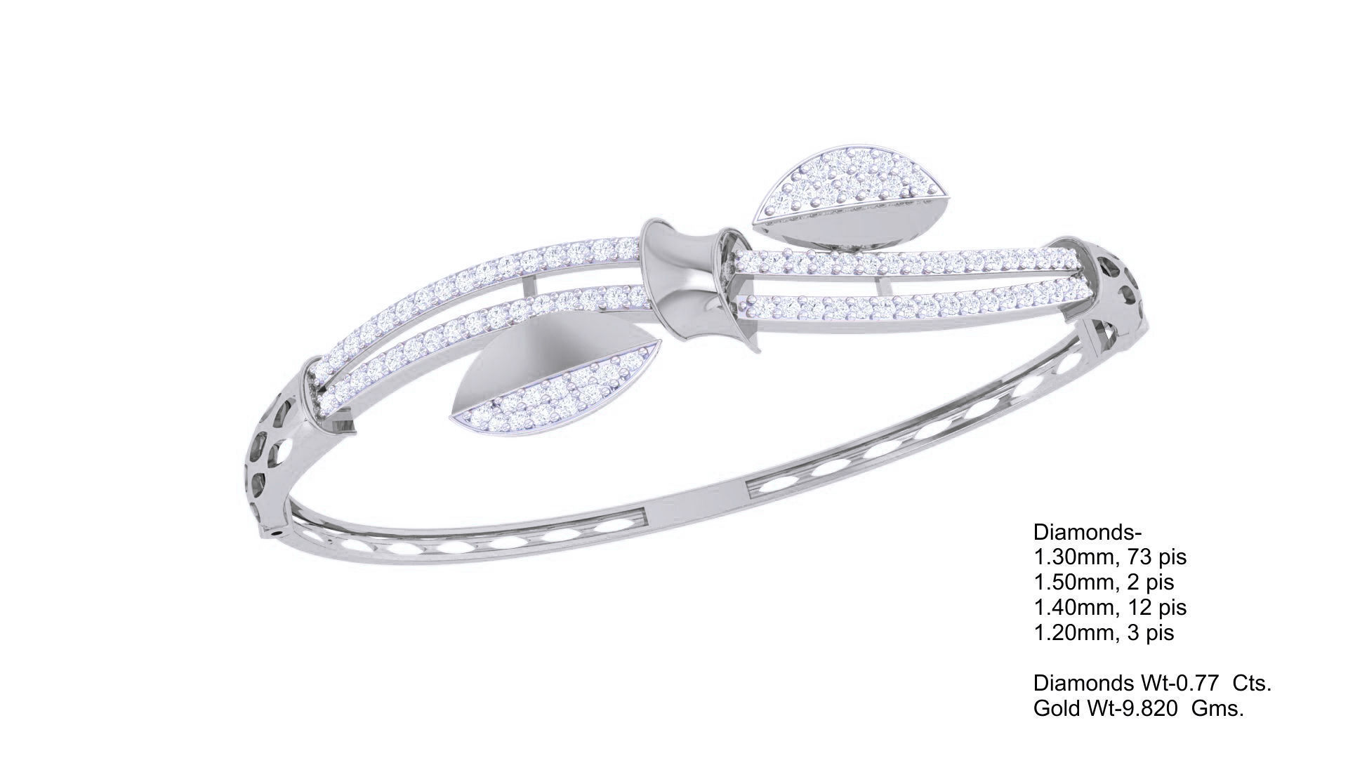 Bi Leaves High Jewelry Italian Diamond Bracelets 3dm stl obj  3D print model_2