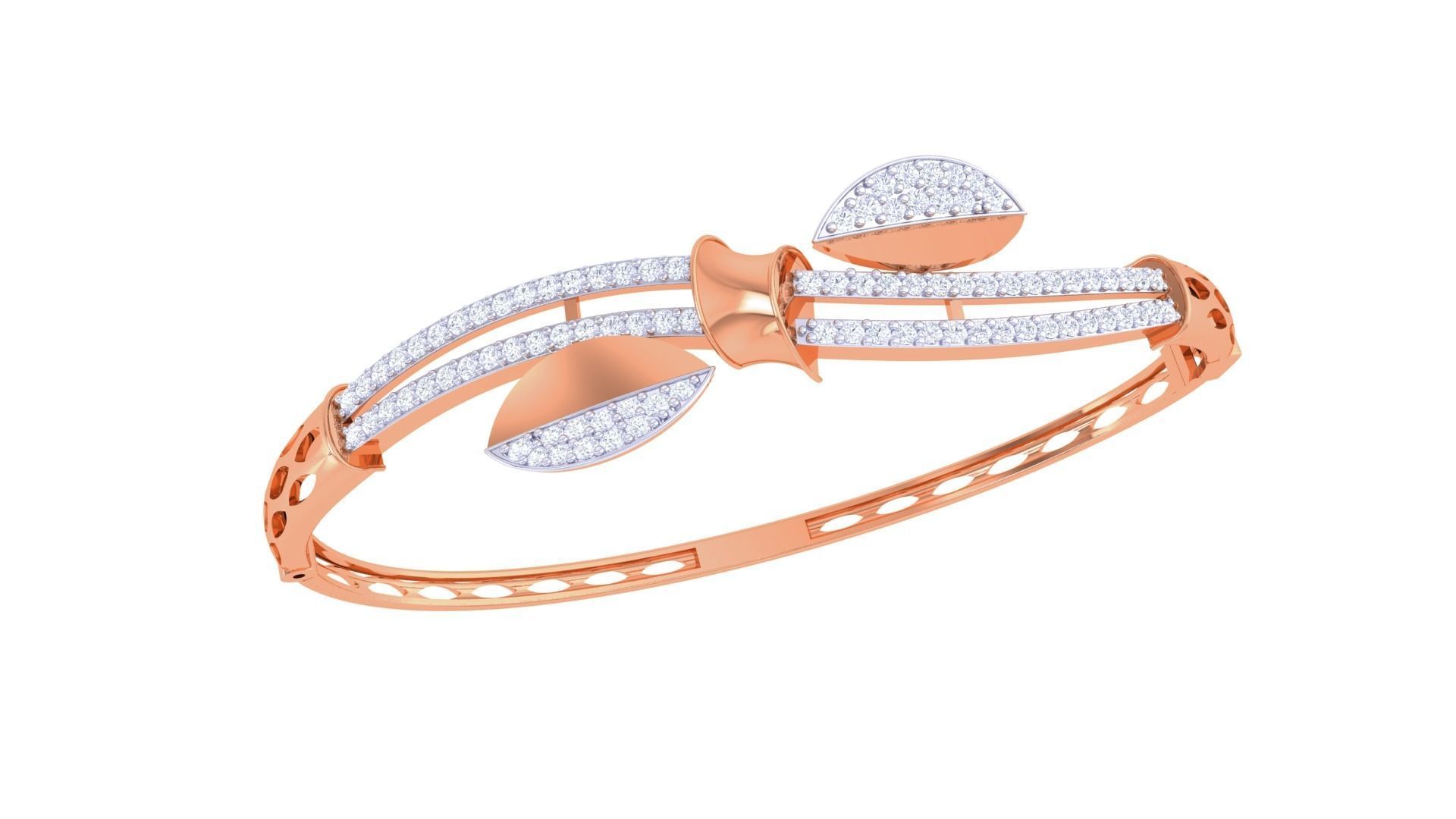 Bi Leaves High Jewelry Italian Diamond Bracelets 3dm stl obj  3D print model_6