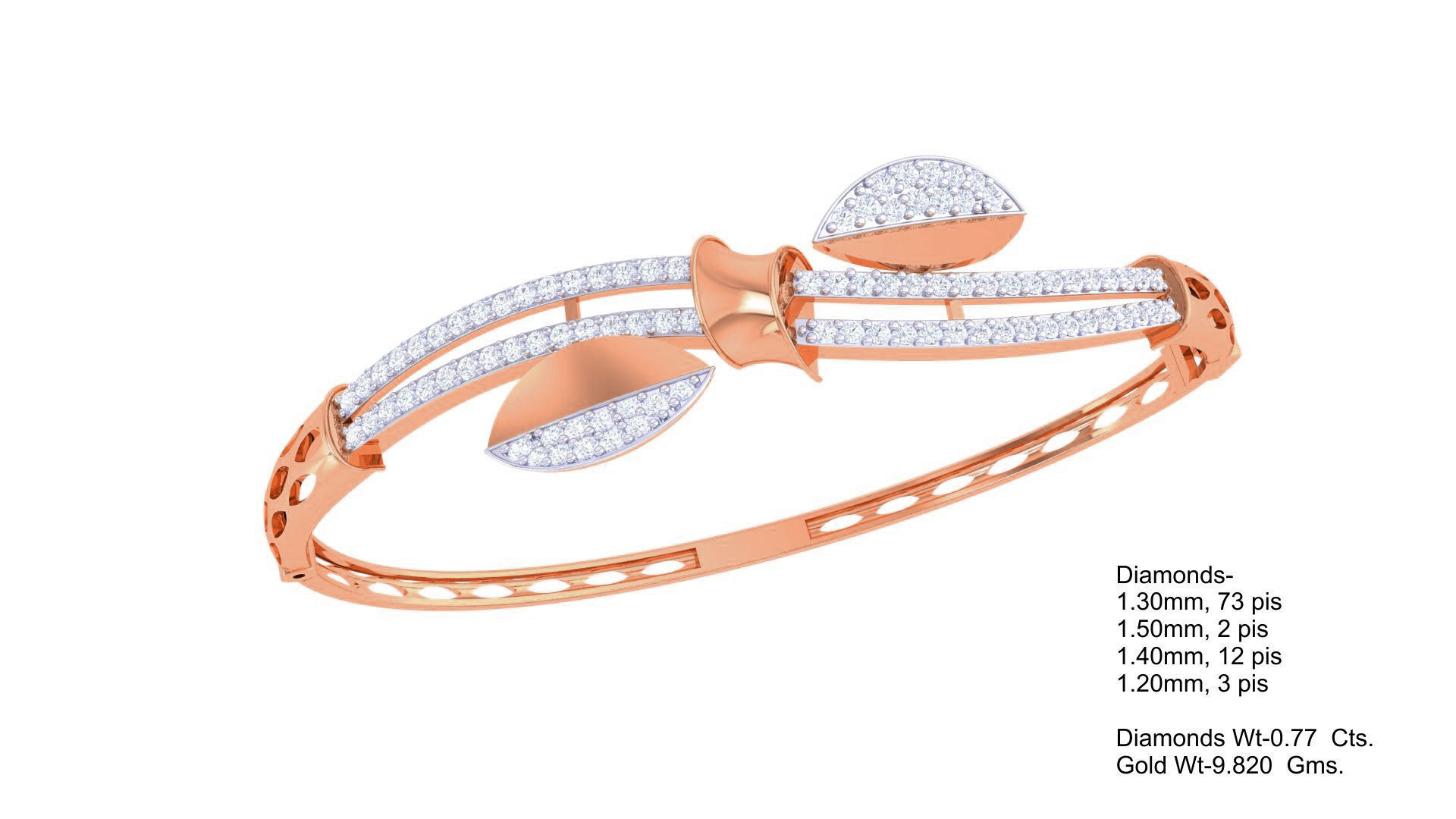 Bi Leaves High Jewelry Italian Diamond Bracelets 3dm stl obj  3D print model_3