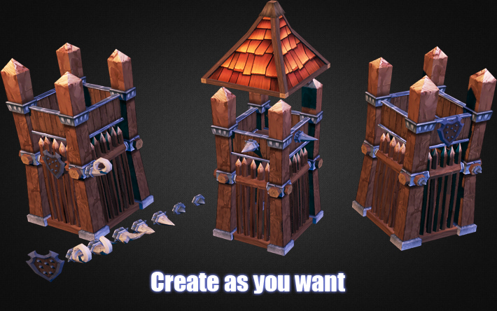 Wooden Fortress Builder Pack Low-poly 3D model_1