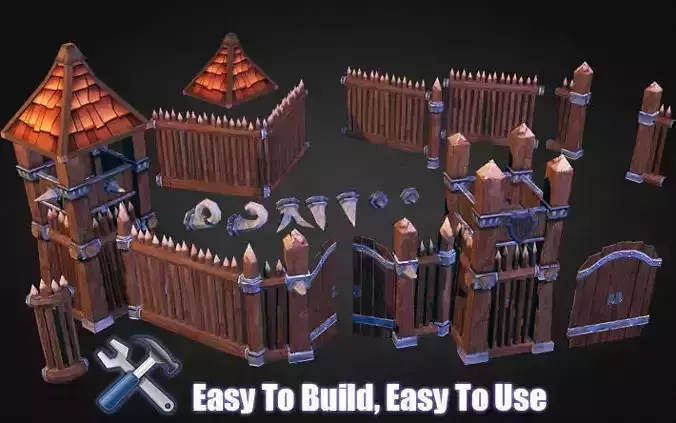 Wooden Fortress Builder Pack Low-poly 3D model