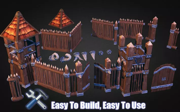 Wooden Fortress Builder Pack Low-poly 3D model_0