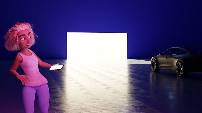  Cartoon blonde woman using smartphone Low-poly 3D model
