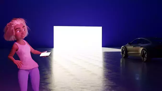  Cartoon blonde woman using smartphone