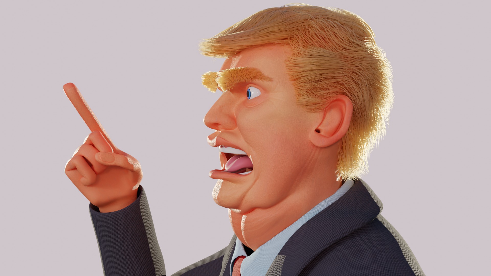 Trump Caricature with Bendy Bone Facial Rig 3D model_7