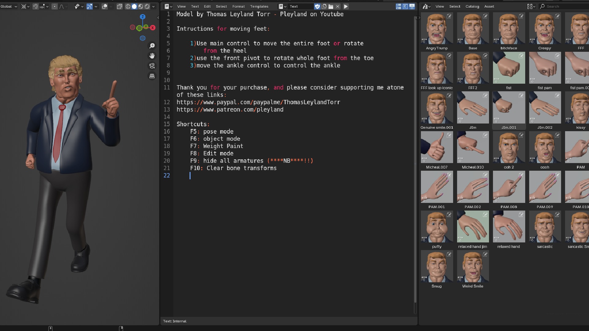 Trump Caricature with Bendy Bone Facial Rig 3D model_4