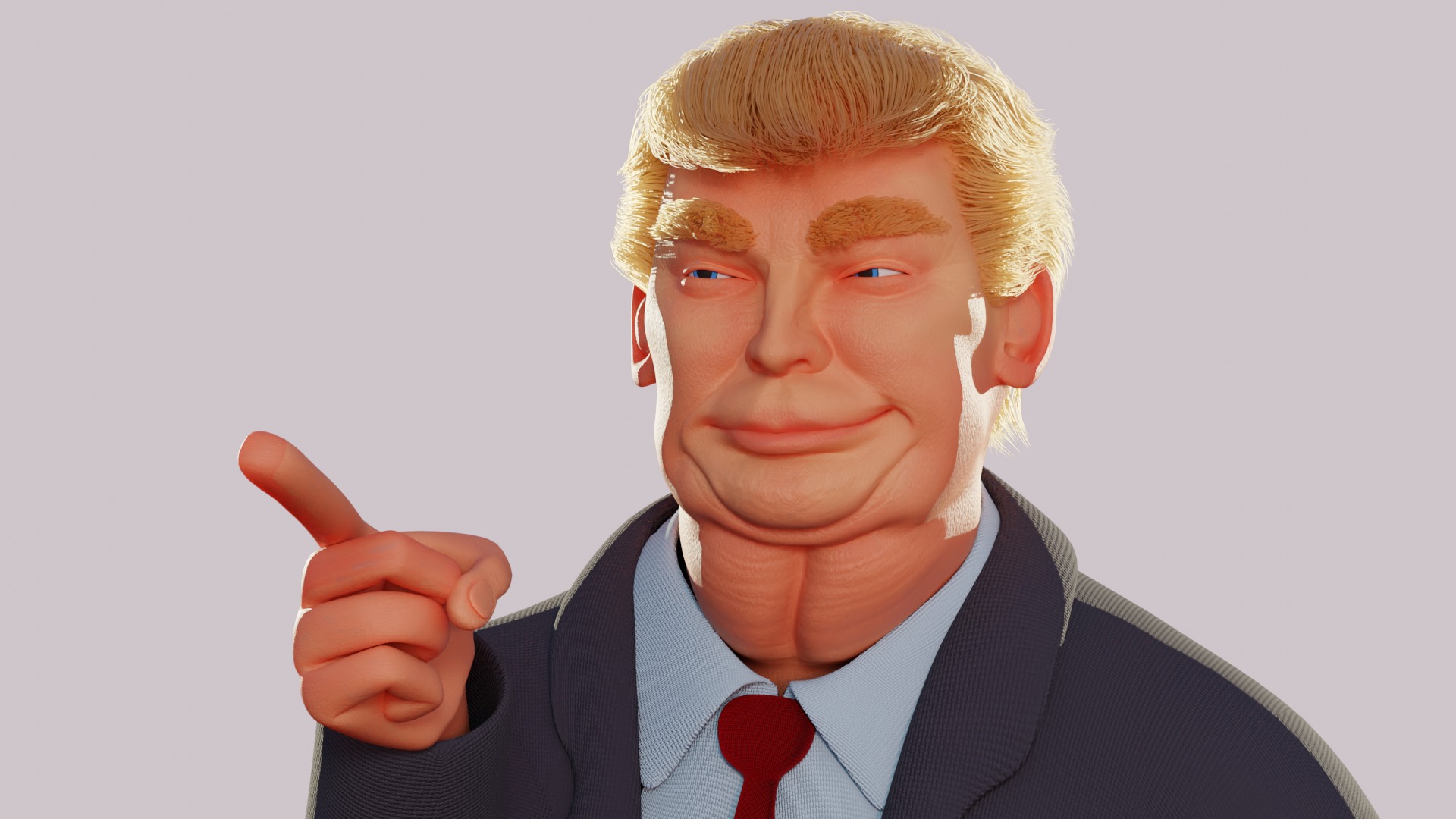 Trump Caricature with Bendy Bone Facial Rig 3D model_5