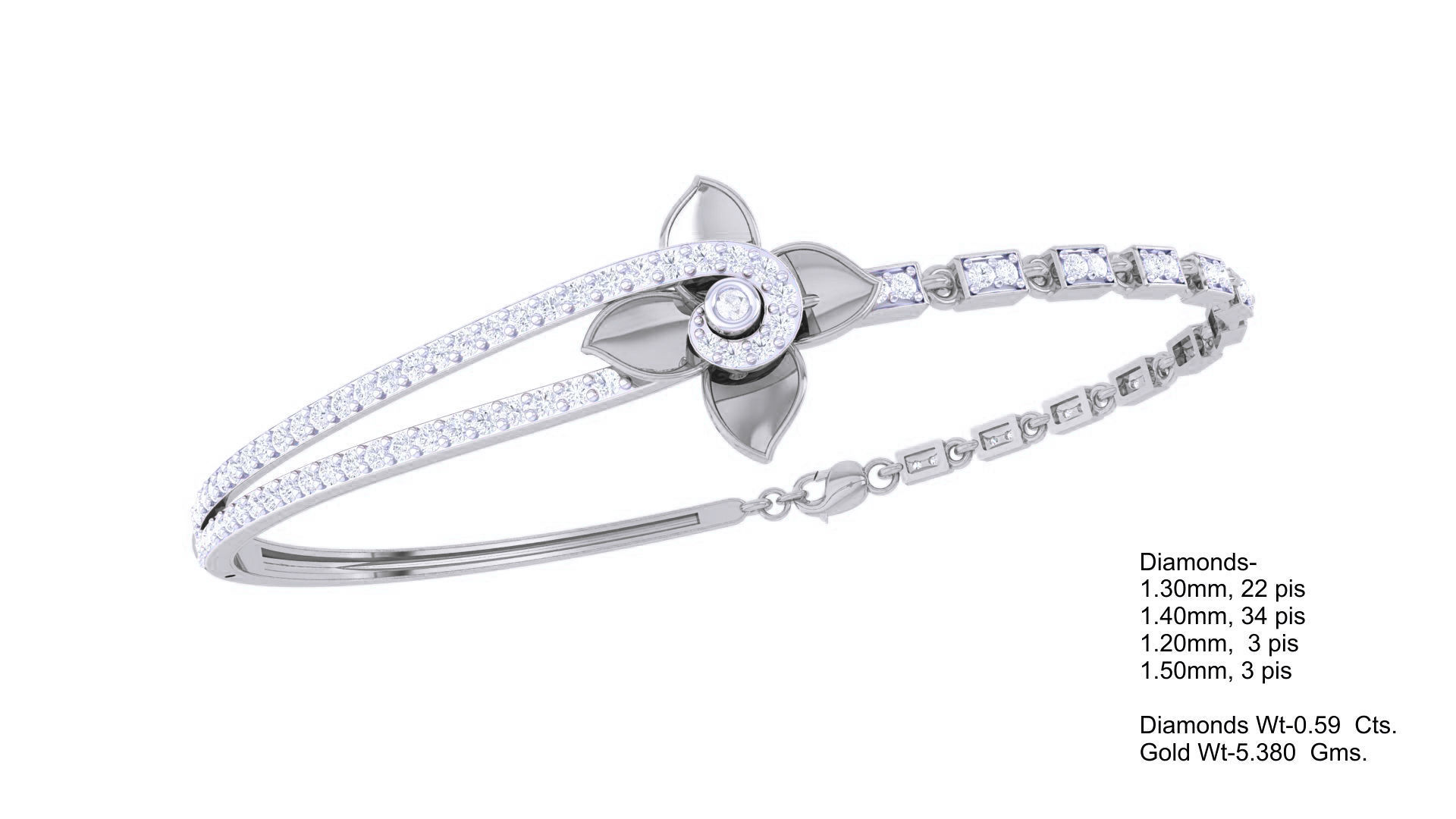 Lotus Chain Link High Jewelry Italian Diamond Bracelets 3dm stl 3D print model_2